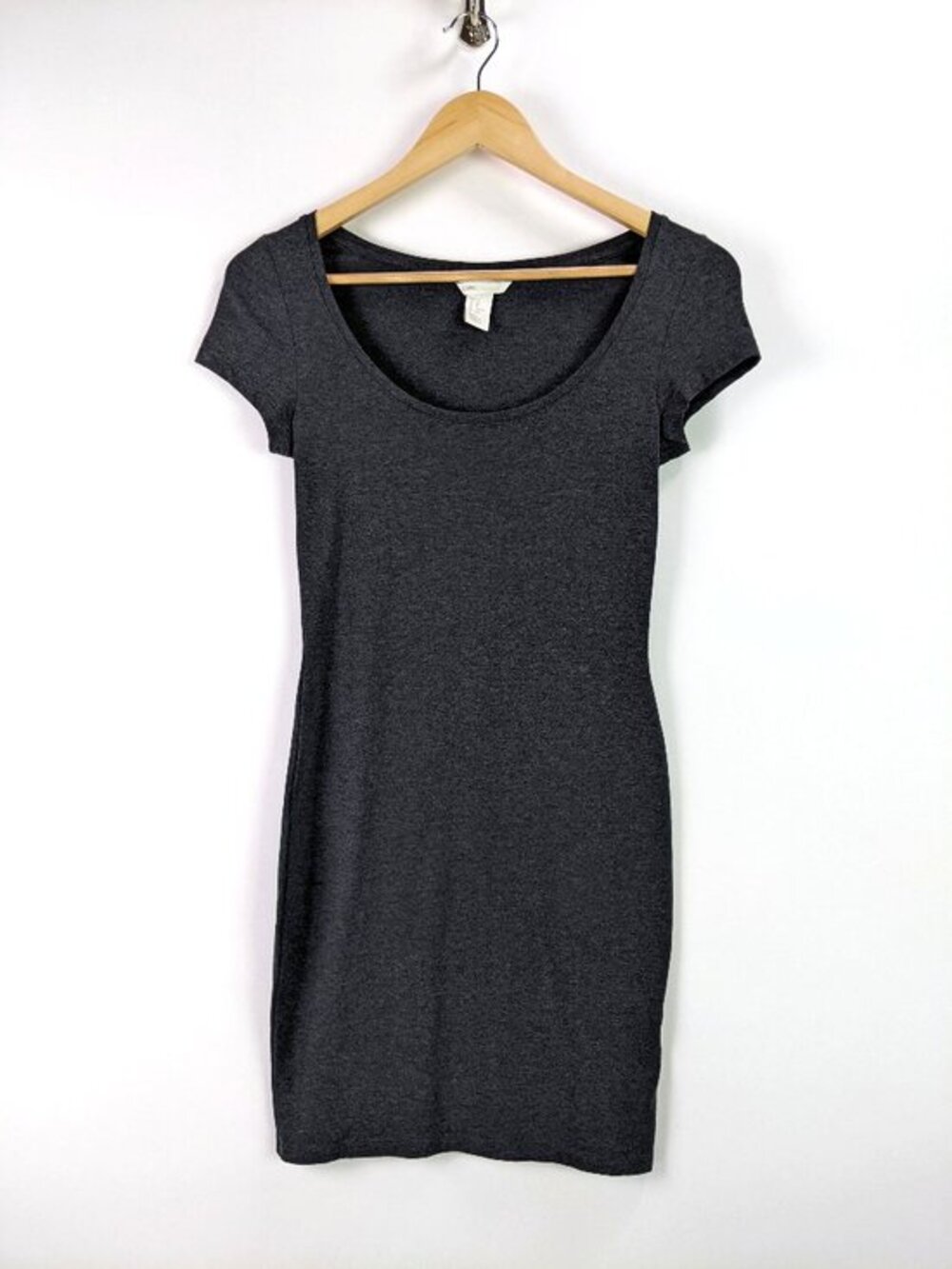 H&M Womens Scoop Neck Cap Sleeve Bodycon Mini Dress in Charcoal Gray Size XS